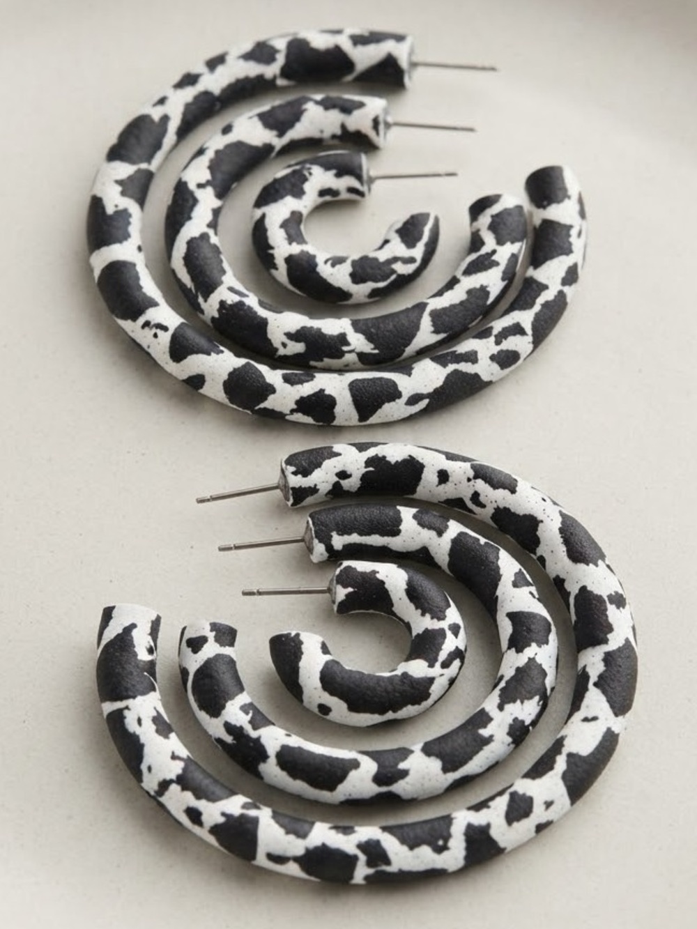 Cow Print Hoop Earrings - Black & White - Various sizes available